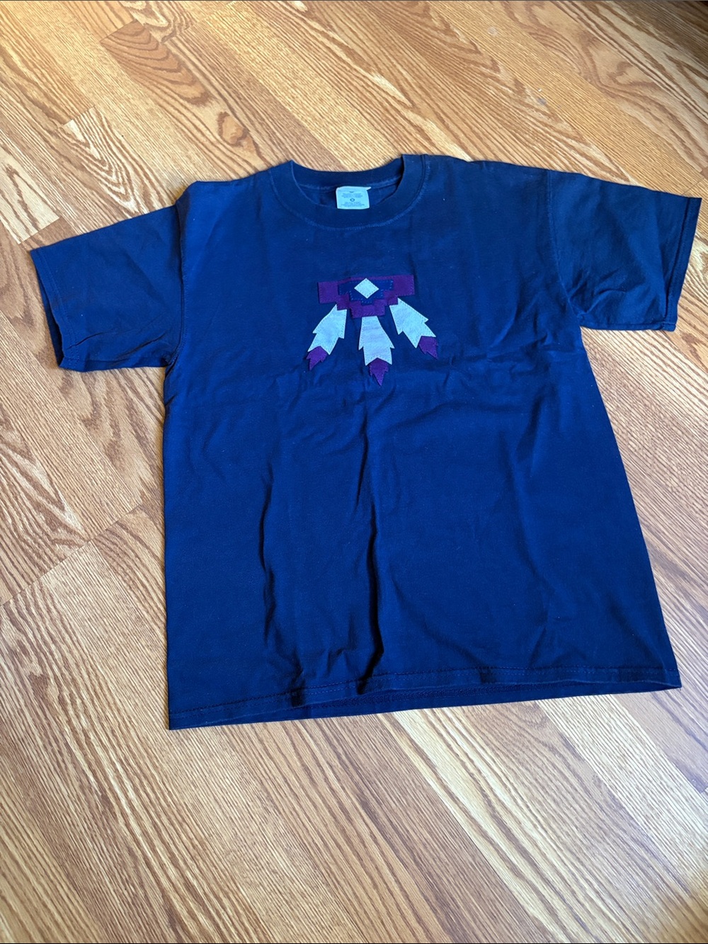 Men’s Navy Blue Graphic Tee with Purple and Cream Accents